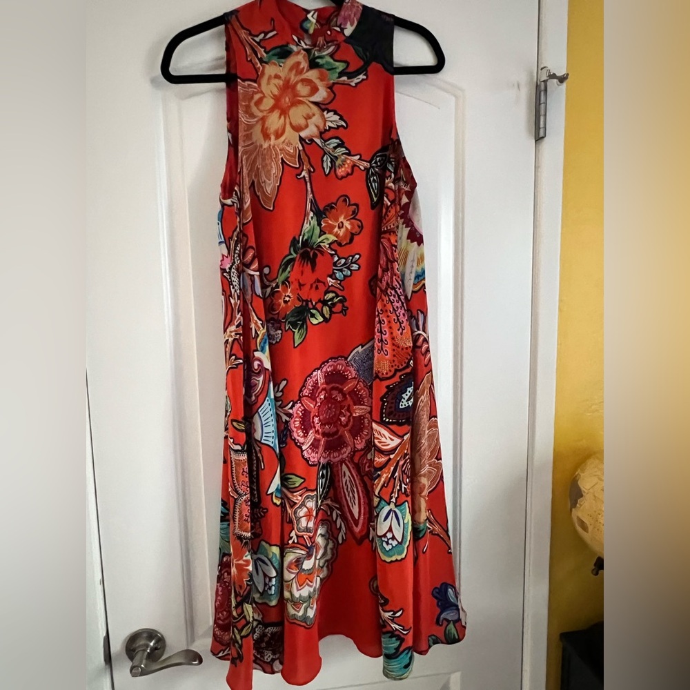 Anthropologie Maeve Orange/Floral Sleeveless Swing Dress - Picture 4 of 8
